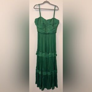 Aqua Pleated Maxi Dress in Emerald Green